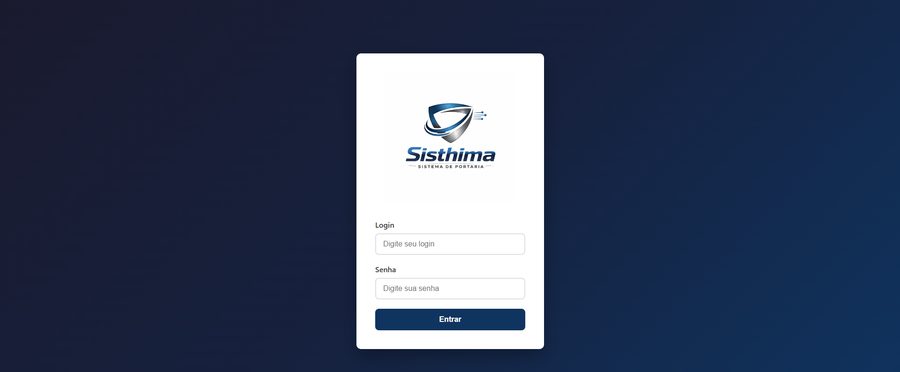 Captura de tela da tela de login do sistema Sisthima Portaria
